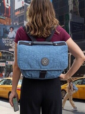 KIPLING Preppy Blue Jeans Crinkle Medium School Backpack Unisex